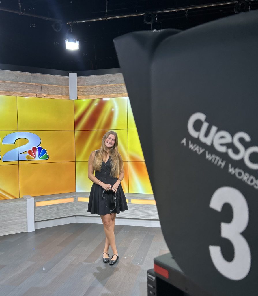 Elly Burns on set as a news producer at WCBD News 2