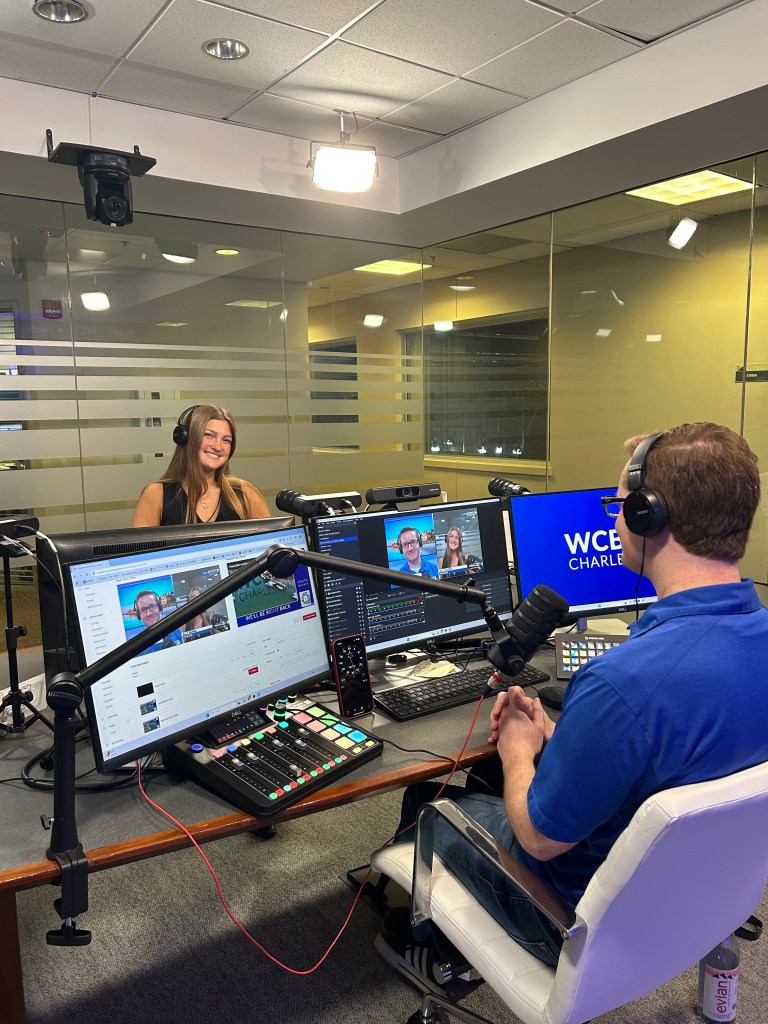 Elly Burns on set as a News Producer at WCBD News 2