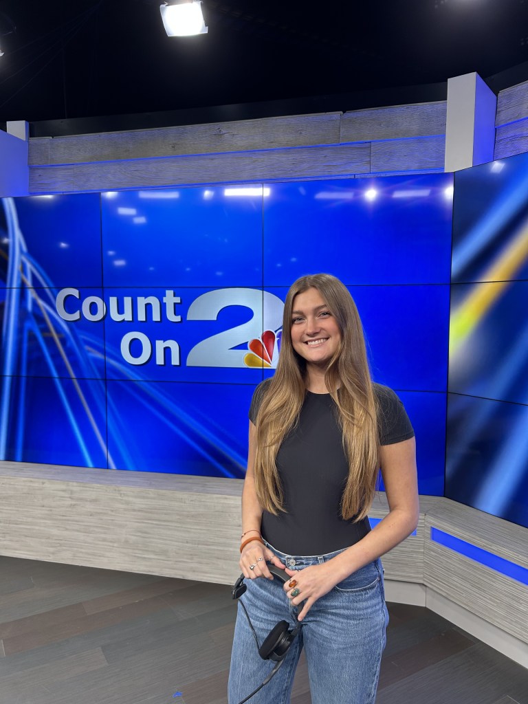 Elly Burns on set as a News Producer at WCBD News 2
